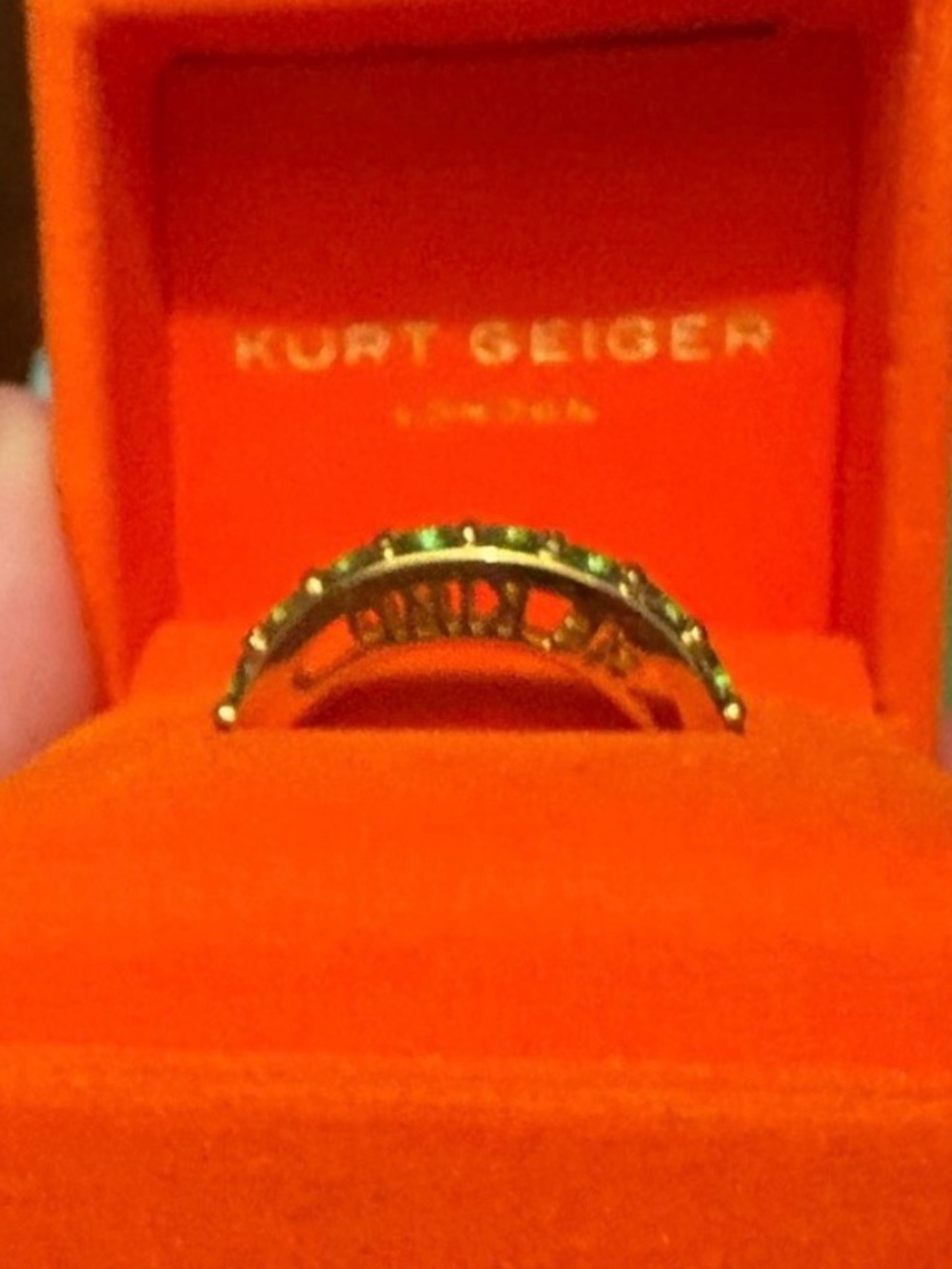 Kurt Geiger Gold Emerald Be Kind Ring size 9